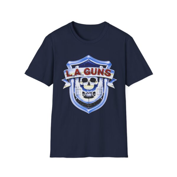 10813652508430520650_2048.jpeg LA Guns Skull Shield T-Shirt | Rock Band Logo Tee