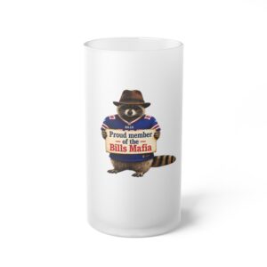 Frosted Beer Mug — “Proud member of the Bills Mafia” Raccoon Tailgate Glass