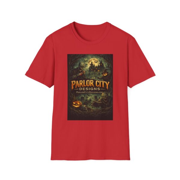 12579879589730955020_2048.jpeg Halloween Parlor City Graphic T‑Shirt — Spooky Haunted Castle Design