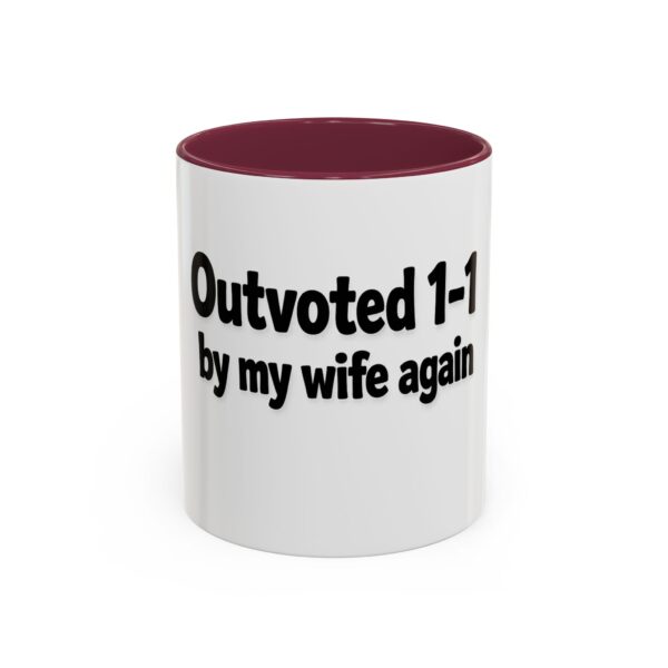 1266737519200185552_2048.jpeg Humorous Coffee Mug - "Outvoted 1-1 by My Wife Again" (11oz/15oz)