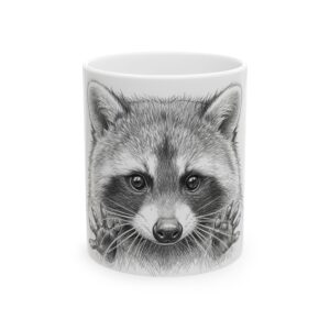 Raccoon Sketch Ceramic Mug (11oz & 15oz) — Hand-Drawn Wildlife Coffee Cup