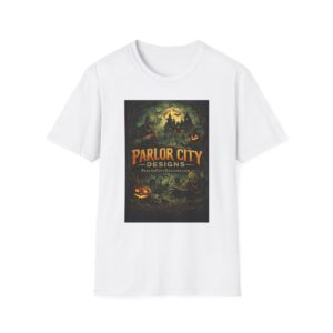 15253910627694219387_2048.jpeg Halloween Parlor City Graphic T‑Shirt — Spooky Haunted Castle Design