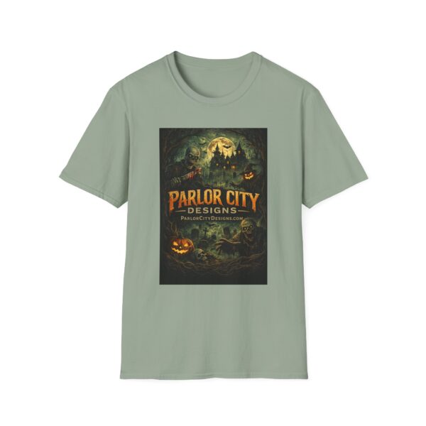 15296554112473748830_2048.jpeg Halloween Parlor City Graphic T‑Shirt — Spooky Haunted Castle Design