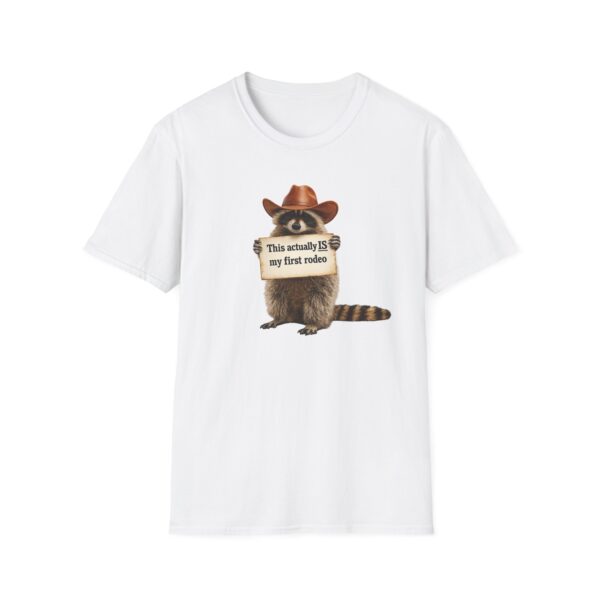 15554891190778041596_2048.jpeg Raccoon Rodeo T‑Shirt — "This actually IS my first rodeo" Cute Western Graphic Tee