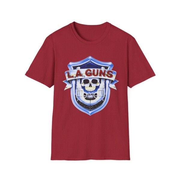 15987376515039242116_2048.jpeg LA Guns Skull Shield T-Shirt | Rock Band Logo Tee