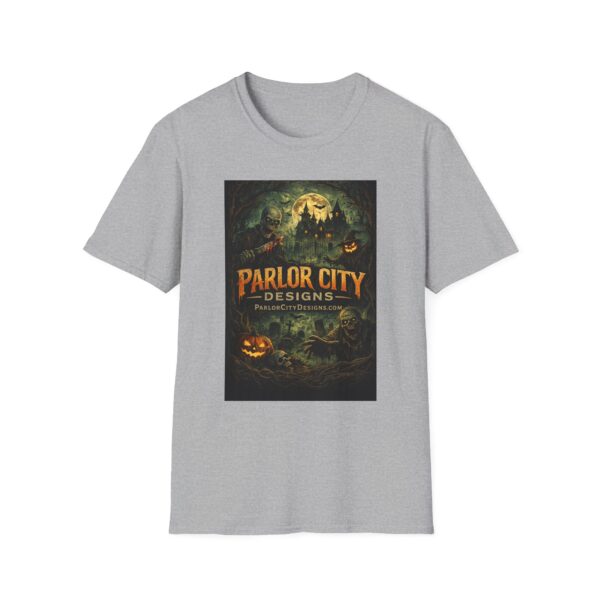 16209278069763360255_2048.jpeg Halloween Parlor City Graphic T‑Shirt — Spooky Haunted Castle Design