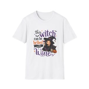 Witch Can Be Bribed With Wine T-Shirt — Cute Halloween Witch Graphic Tee