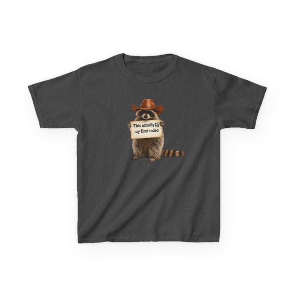 1777689650964495938_2048.jpeg Kids Raccoon Tee "This Actually Is My First Rodeo" – Funny Western Children's T-Shirt