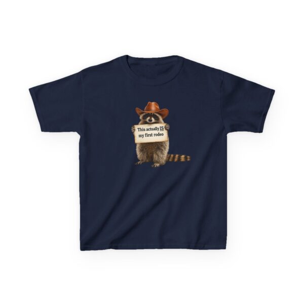 2147605536457655974_2048.jpeg Kids Raccoon Tee "This Actually Is My First Rodeo" – Funny Western Children's T-Shirt