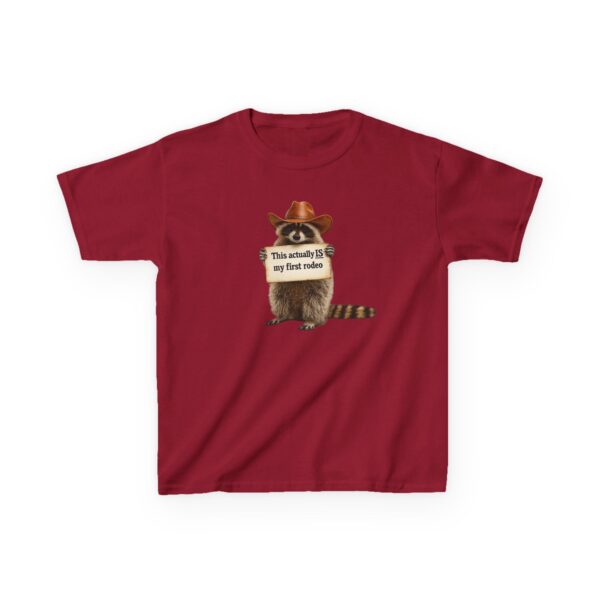 2501230473068184687_2048.jpeg Kids Raccoon Tee "This Actually Is My First Rodeo" – Funny Western Children's T-Shirt