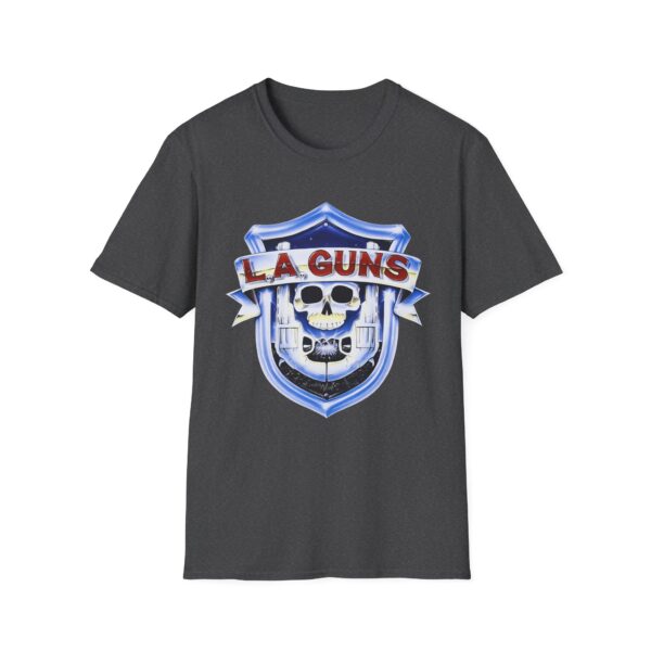 3174738965176572618_2048.jpeg LA Guns Skull Shield T-Shirt | Rock Band Logo Tee