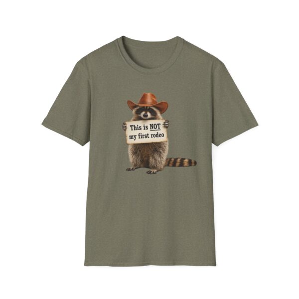 4633916912257651488_2048.jpeg Raccoon Cowboy T‑Shirt — "This Is NOT My First Rodeo" Funny Western Tee