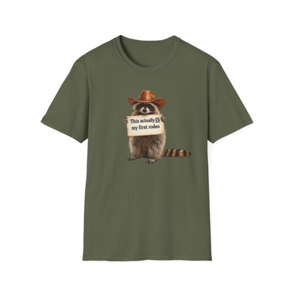 479273962766894186_2048.jpeg Raccoon Rodeo T‑Shirt — "This actually IS my first rodeo" Cute Western Graphic Tee