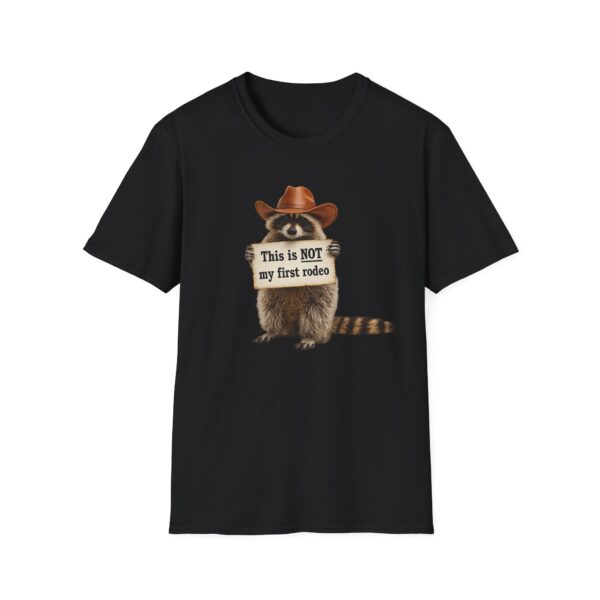 6511562749377301435_2048.jpeg Raccoon Cowboy T‑Shirt — "This Is NOT My First Rodeo" Funny Western Tee