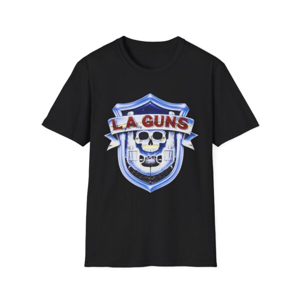 6842113859915486788_2048.jpeg LA Guns Skull Shield T-Shirt | Rock Band Logo Tee