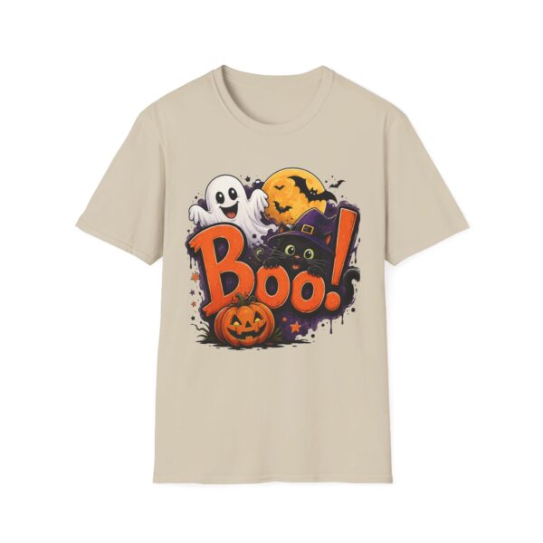 6923420079678209215_2048.jpeg Halloween 'Boo!' T-Shirt — Cute Ghost, Black Cat & Pumpkin Graphic Tee