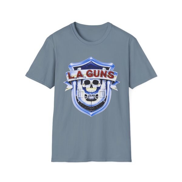 8520899877613585499_2048.jpeg LA Guns Skull Shield T-Shirt | Rock Band Logo Tee