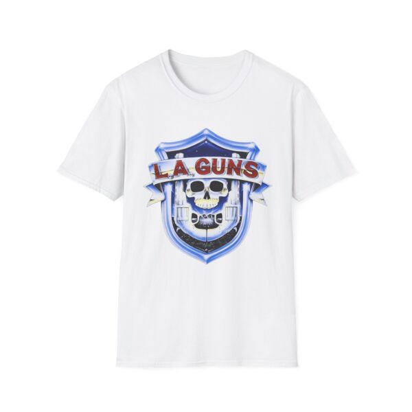 9716871465185388211_2048.jpeg LA Guns Skull Shield T-Shirt | Rock Band Logo Tee