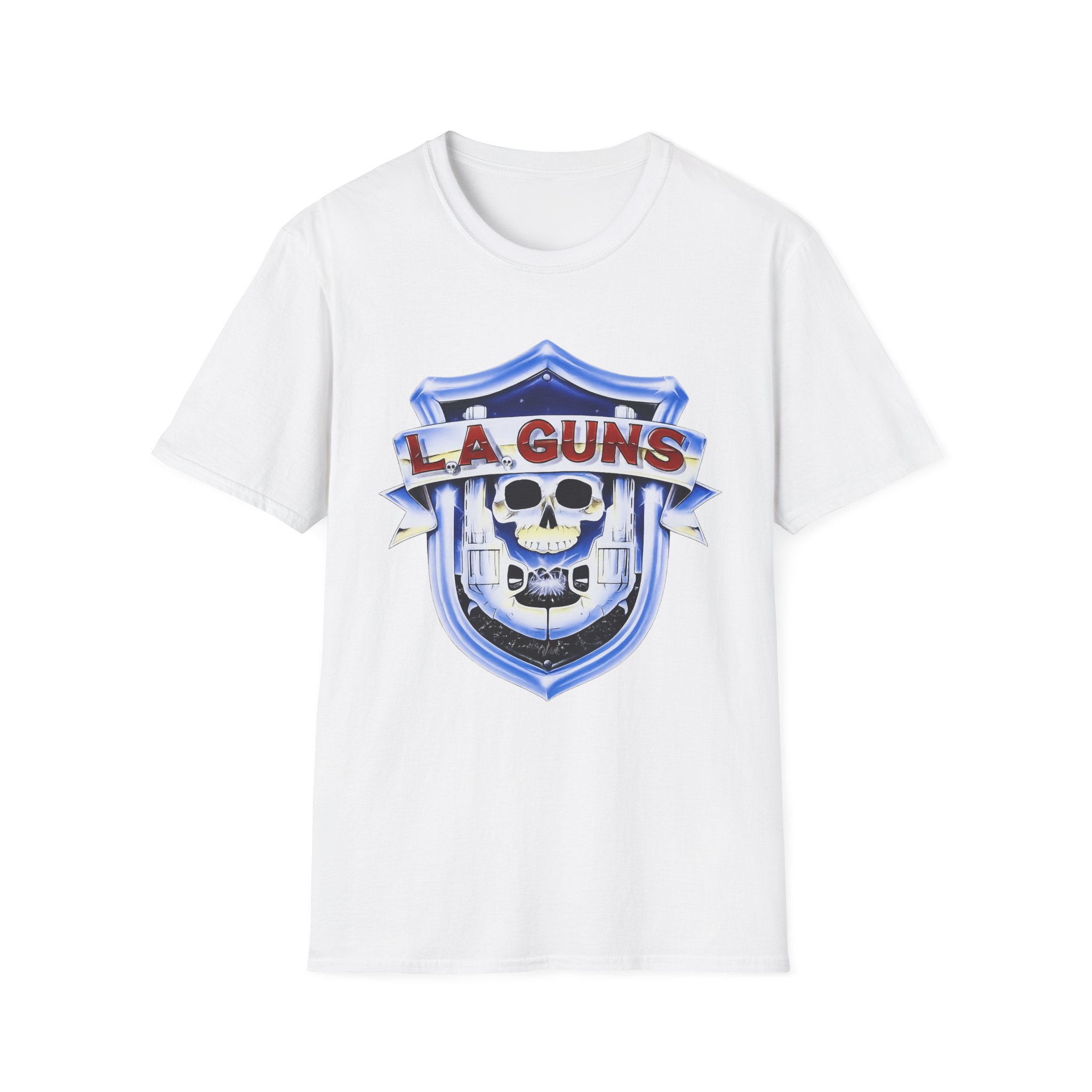 9716871465185388211_2048.jpeg LA Guns Skull Shield T-Shirt | Rock Band Logo Tee