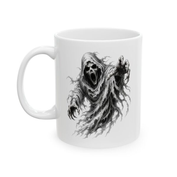 Scary Ghost Mug – Horror Wraith Coffee Cup – Creepy Halloween Skull Specter Design (11oz, 15oz)