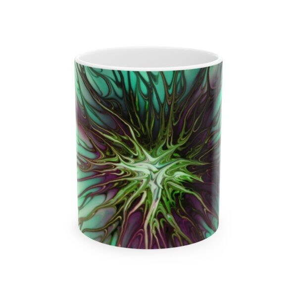 Abstract Green Burst Ceramic Mug — Psychedelic Floral Swirl Coffee Cup (11oz, 15oz)