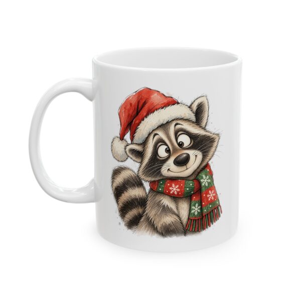 Raccoon Holiday Mug - Cute Winter Scarf & Santa Hat Ceramic Coffee Cup (11oz, 15oz)