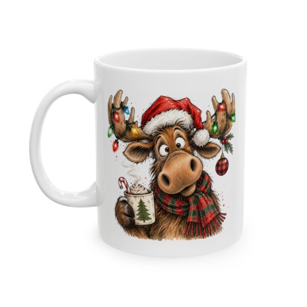 Funny Christmas Moose Mug – Cute Holiday Coffee Mug with Santa Hat & Lights (11oz, 15oz)
